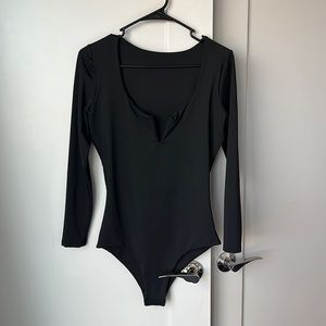 Deep V neck Long Sleeve Bodysuit